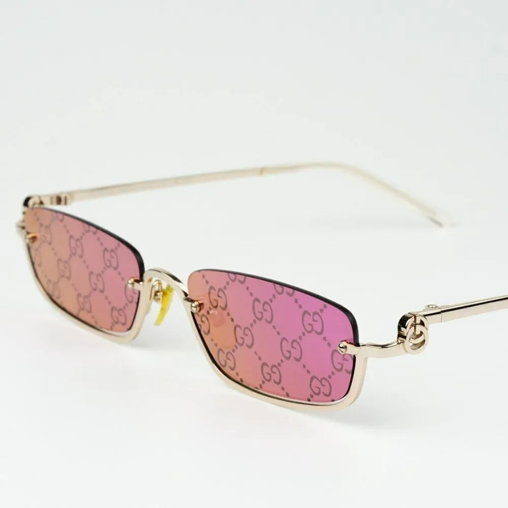 NEW Gucci GG1278S 005 Gold Violet Treatment Monogram Rectangle Unisex Sunglasses